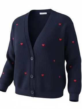 Navy  Sweater with Red Heart pin up rockabilly kawaii